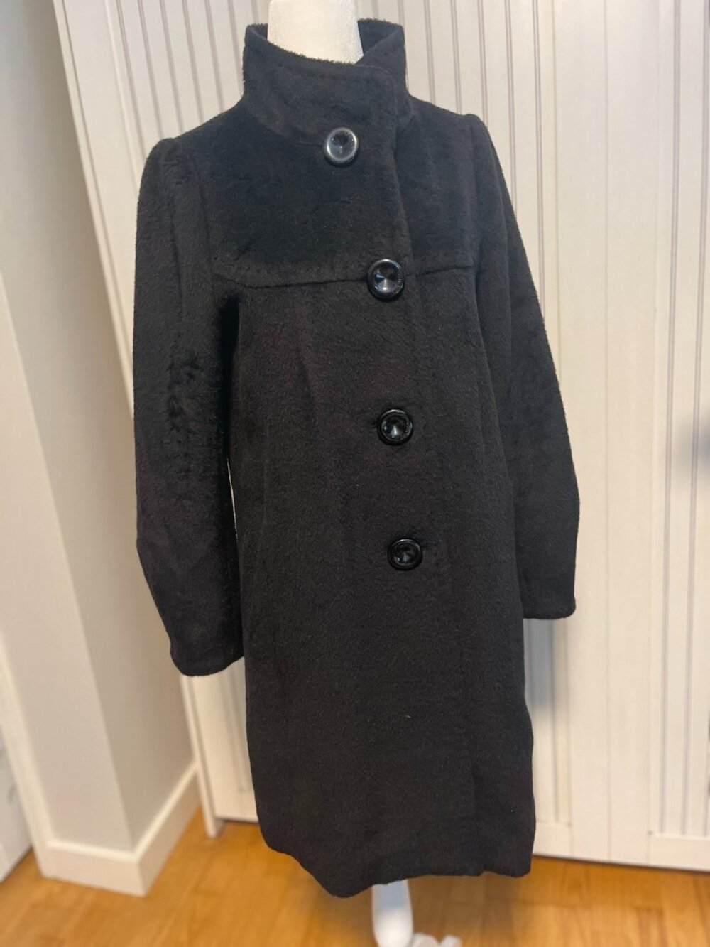 Mesense Black Wool 85% Alpaca 10% Blend Coat Womens Small Long Winter Coat